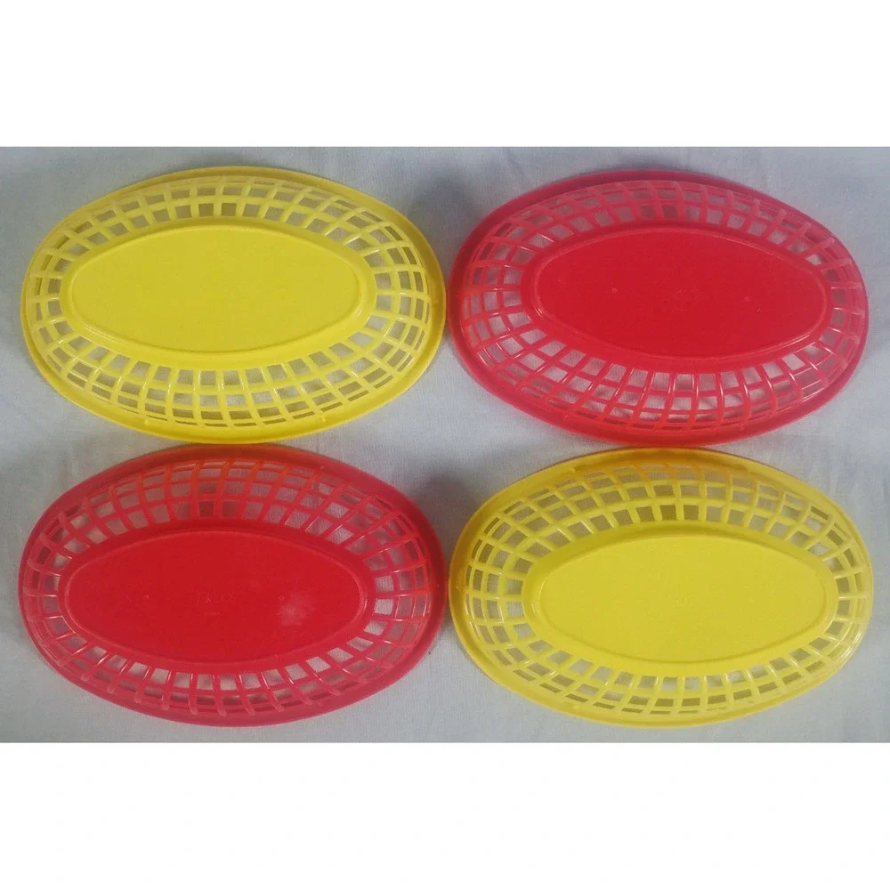 Set of (4) Vintage 1970s Plastic Snack Baskets Fast Food EKCO China Red / Yellow